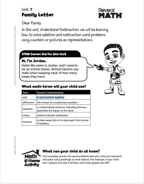 Unit 7 Reveal Math Family Letter